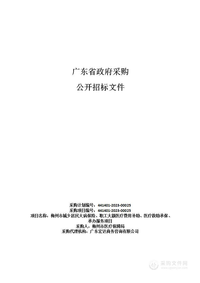 梅州市城乡居民大病保险、职工大额医疗费用补助、医疗救助承保、承办服务项目