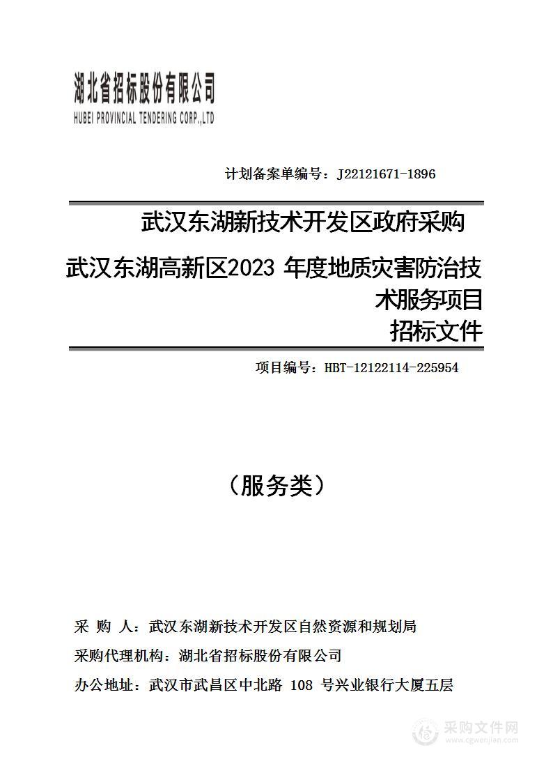 武汉东湖高新区2023年度地质灾害防治技术服务项目