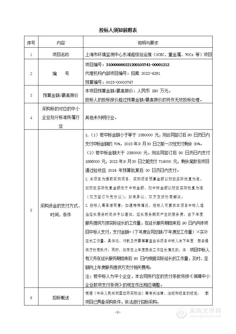 上海市环境监测中心东滩超级站运维（OCEC、重金属、VOCs等）项目