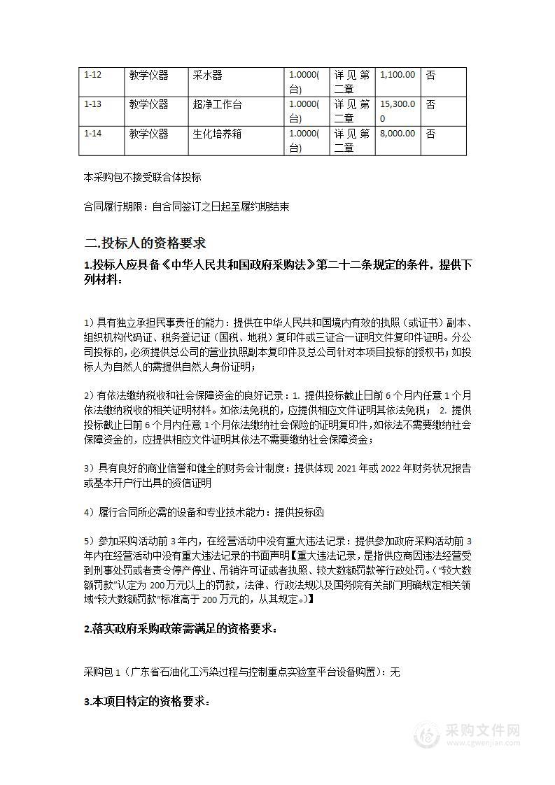 广东石油化工学院广东省石油化工污染过程与控制重点实验室平台设备购置项目