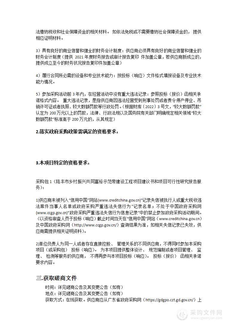 陆丰市乡村振兴共同富裕示范带建设工程项目建议书和项目可行性研究报告服务