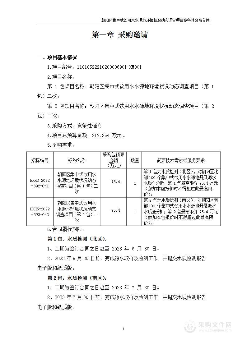 朝阳区集中式饮用水水源地环境状况动态调查项目