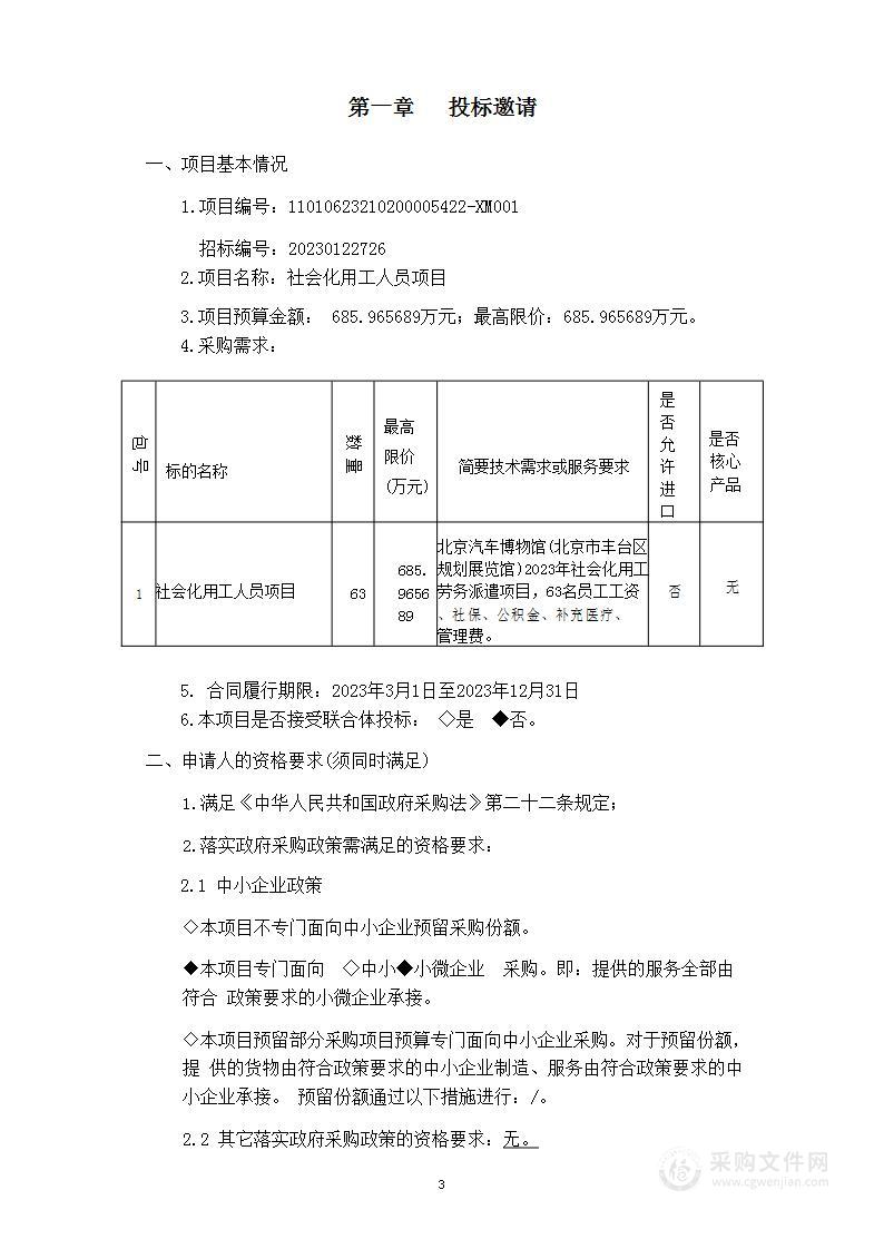 社会化用工人员项目