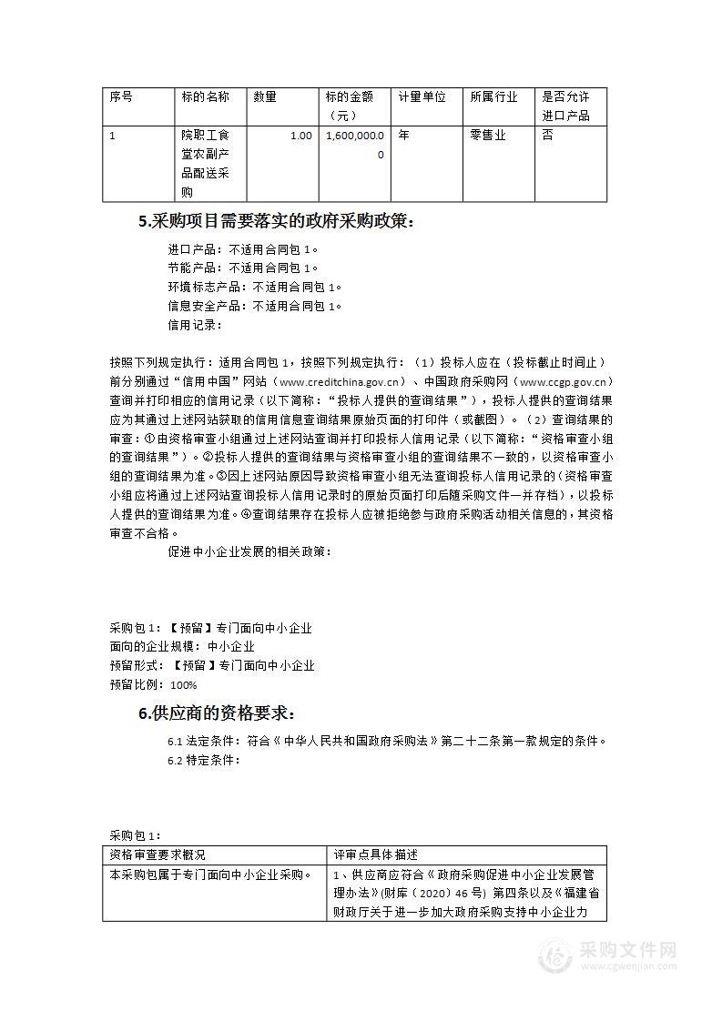 院职工食堂农副产品配送采购项目