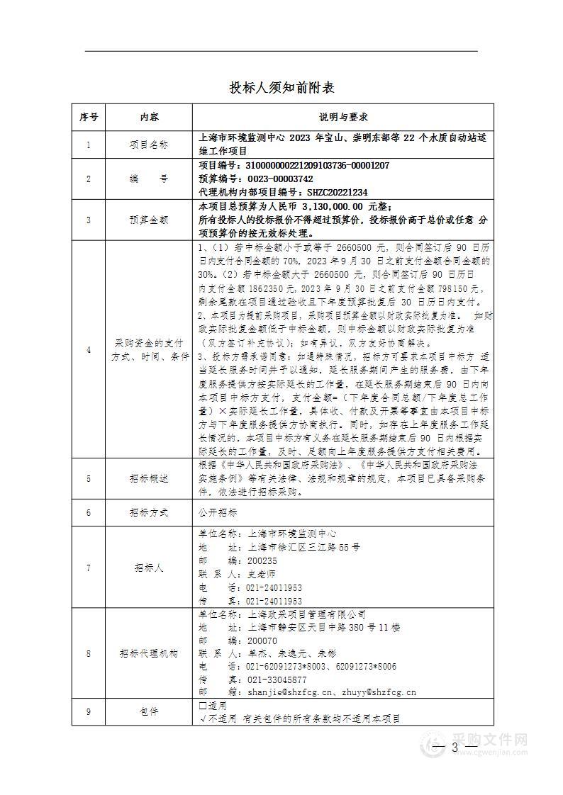 上海市环境监测中心2023年宝山、崇明东部等22个水质自动站运维工作项目