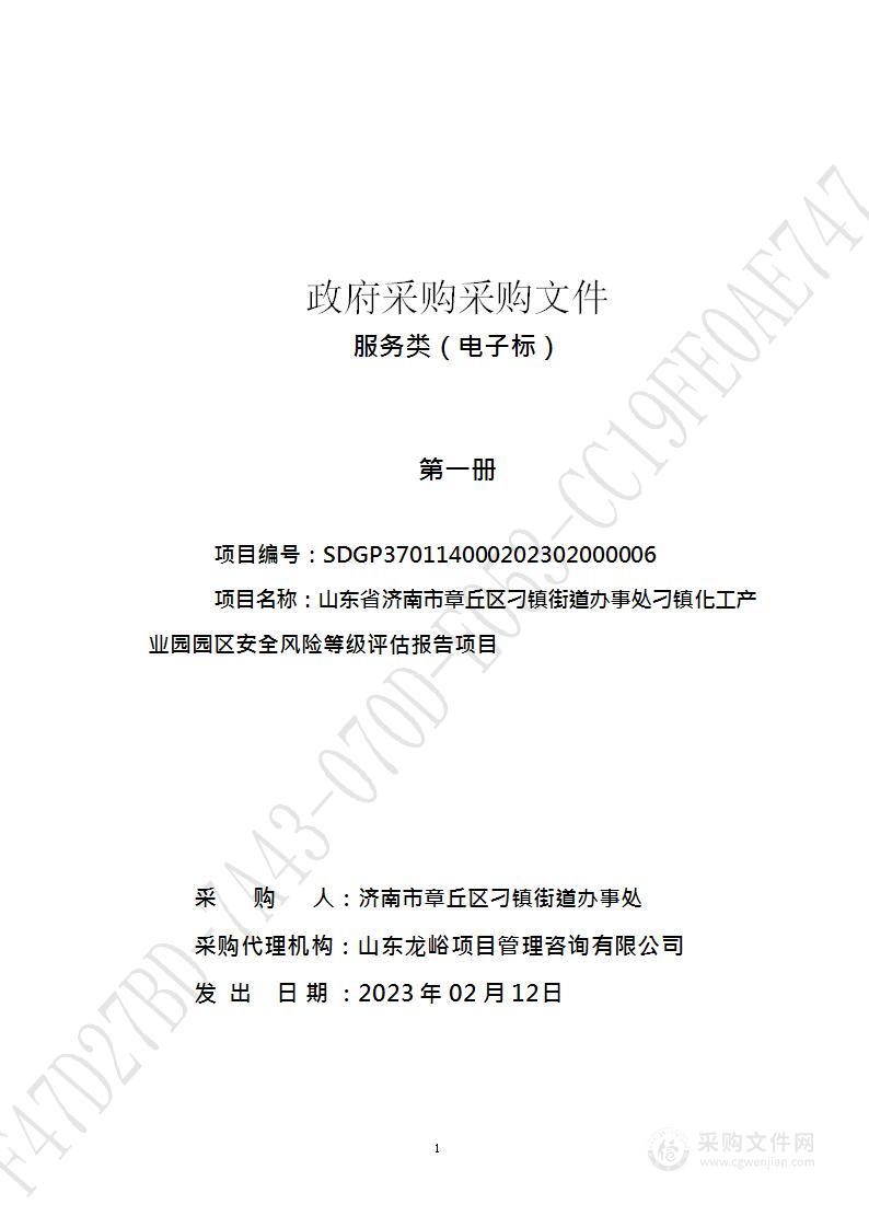 山东省济南市章丘区刁镇街道办事处刁镇化工产业园园区安全风险等级评估报告项目