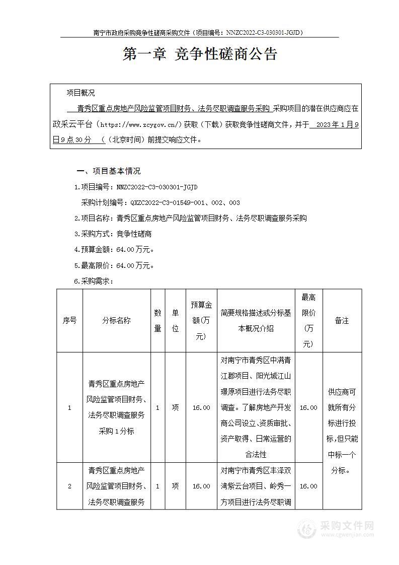 青秀区重点房地产风险监管项目财务、法务尽职调查服务采购