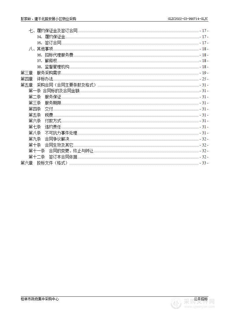 彭家岭、建干北路安居小区物业采购