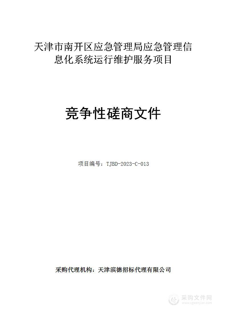 天津市南开区应急管理局应急管理信息化系统运行维护服务项目