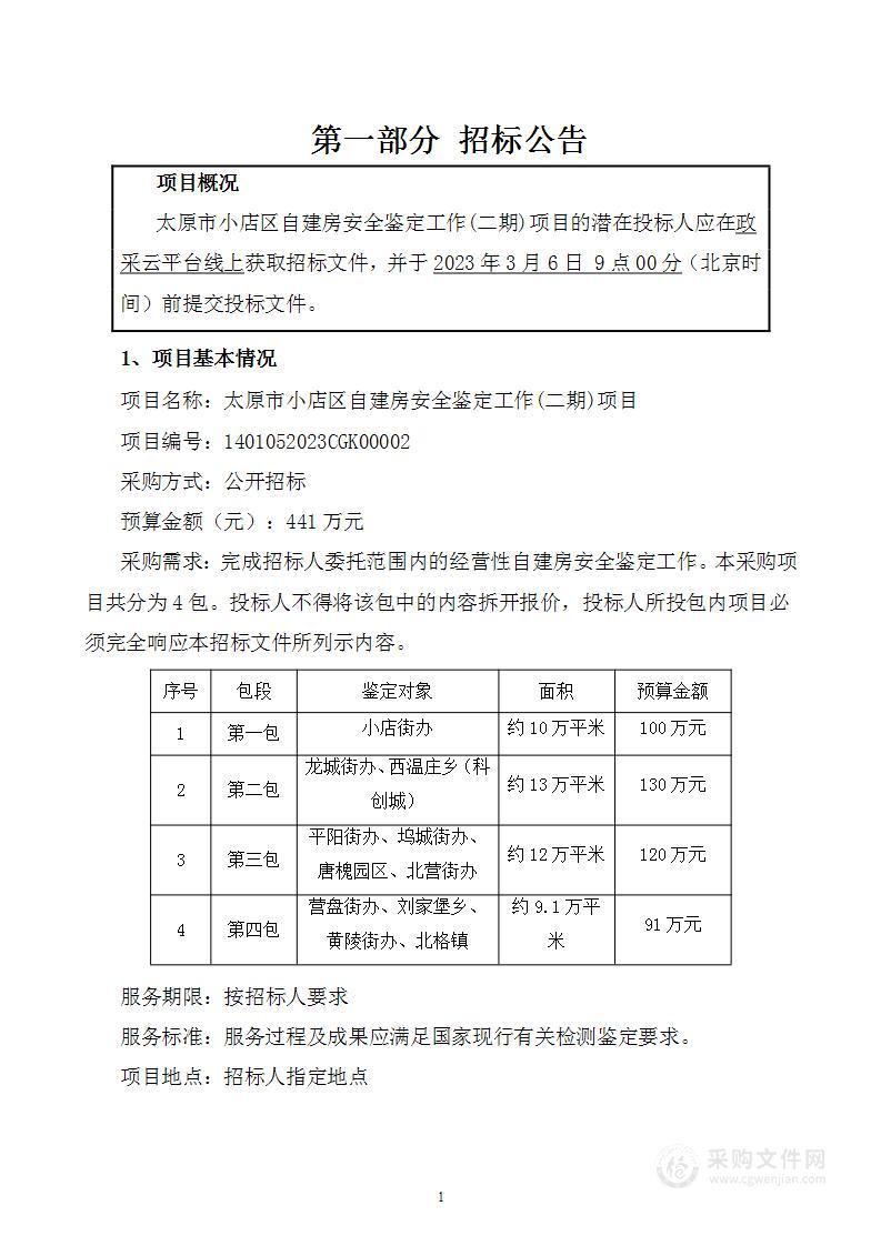 太原市小店区自建房安全鉴定工作(二期)项目