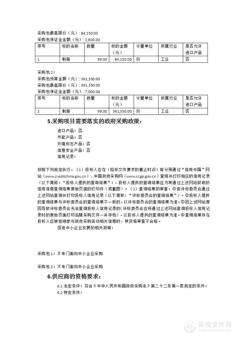 大田县行政服务中心管委会窗口人员工作制服采购货物