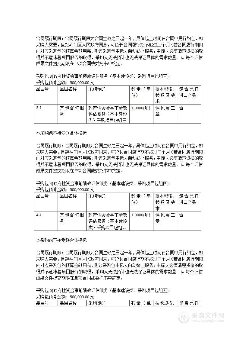 珠海市斗门区政府投资项目审核中心政府性资金事前绩效评估服务（基本建设类）采购项目