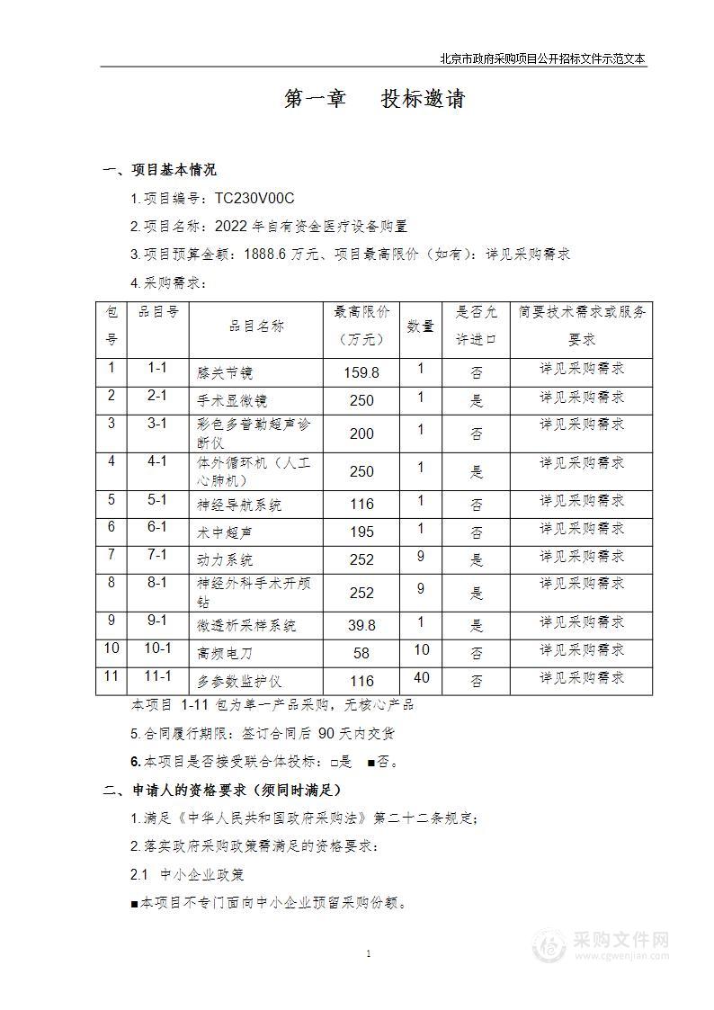 2022年自有资金医疗设备购置