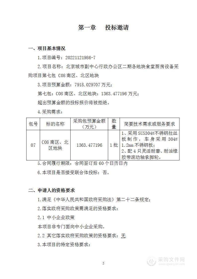 北京城市副中心行政办公区二期各地块食堂厨房设备采购项目（第七包）