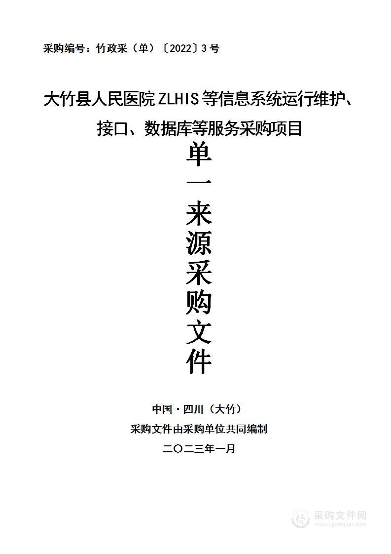 大竹县人民医院ZLHIS等信息系统运行维护、接口、数据库等服务采购项目