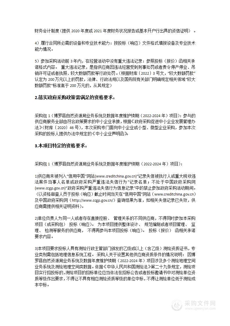 博罗县自然资源局业务系统及数据年度维护续期（2022—2024年）项目