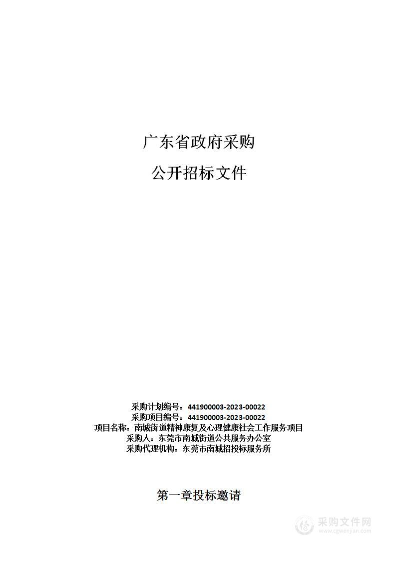 南城街道精神康复及心理健康社会工作服务项目