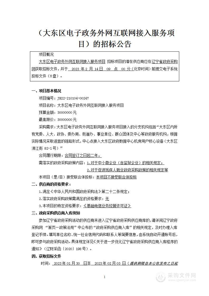 大东区电子政务外网互联网接入服务项目