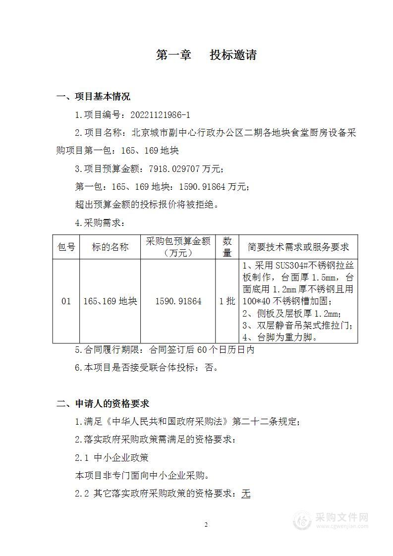 北京城市副中心行政办公区二期各地块食堂厨房设备采购项目（第一包）