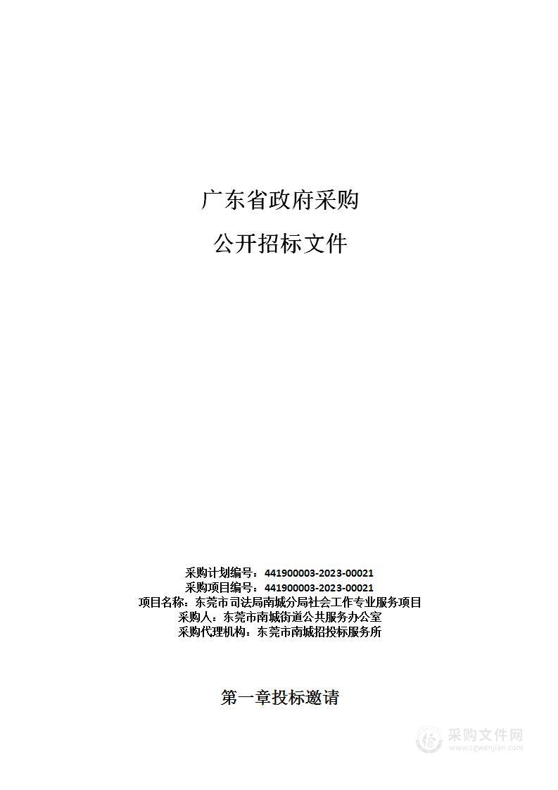 东莞市司法局南城分局社会工作专业服务项目