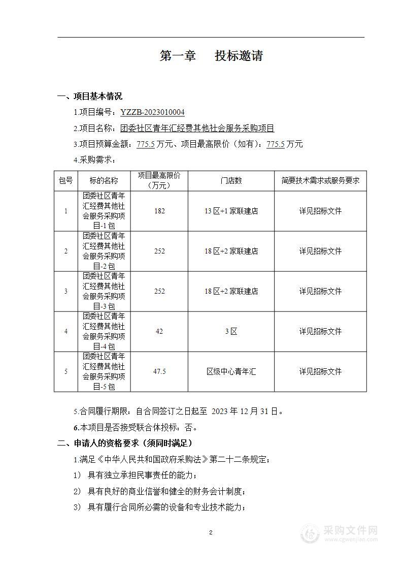 团委社区青年汇经费其他社会服务采购项目