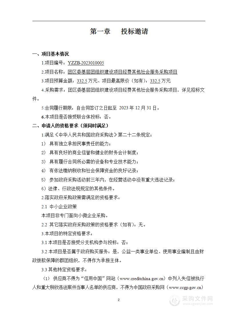 团区委基层团组织建设项目经费其他社会服务采购项目