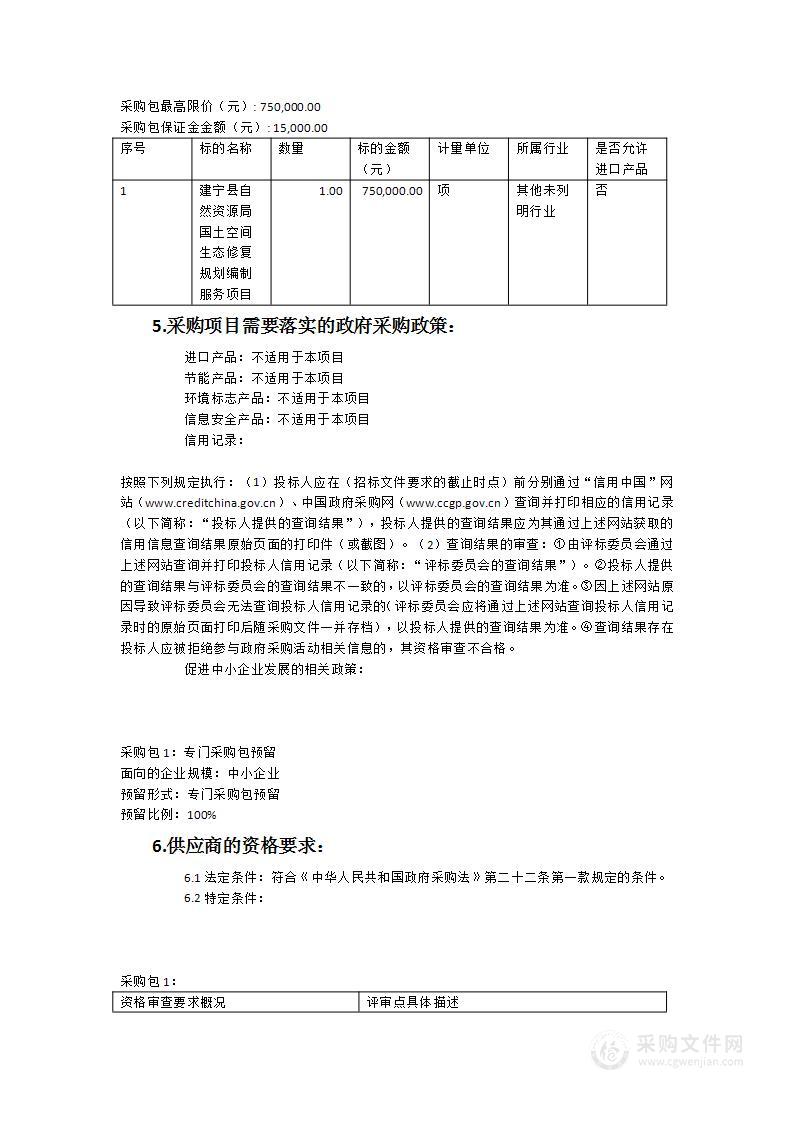 建宁县自然资源局国土空间生态修复规划编制服务项目