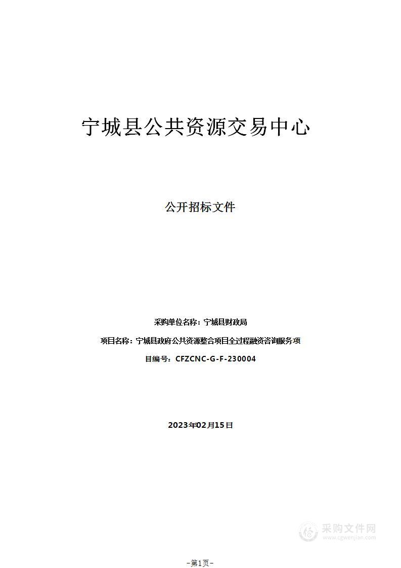 宁城县政府公共资源整合项目全过程融资咨询服务