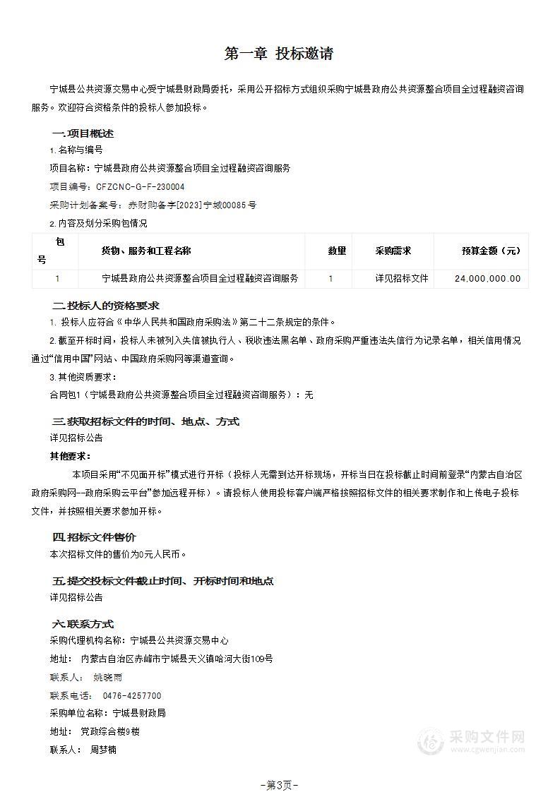 宁城县政府公共资源整合项目全过程融资咨询服务