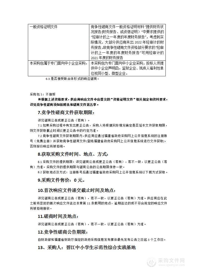 晋江中小学生示范性综合实践基地车辆租赁服务服务类采购项目