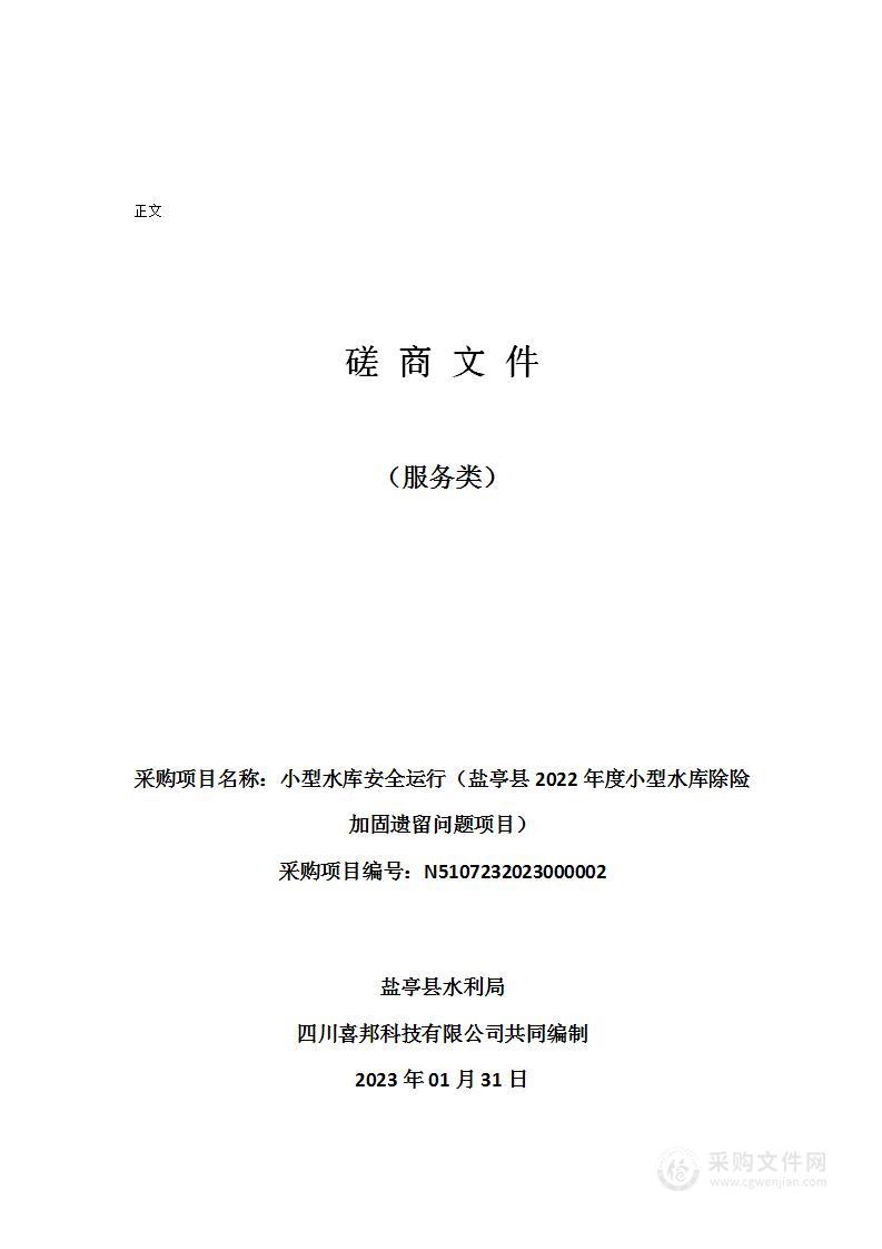 小型水库安全运行（盐亭县2022年度小型水库除险加固遗留问题项目）