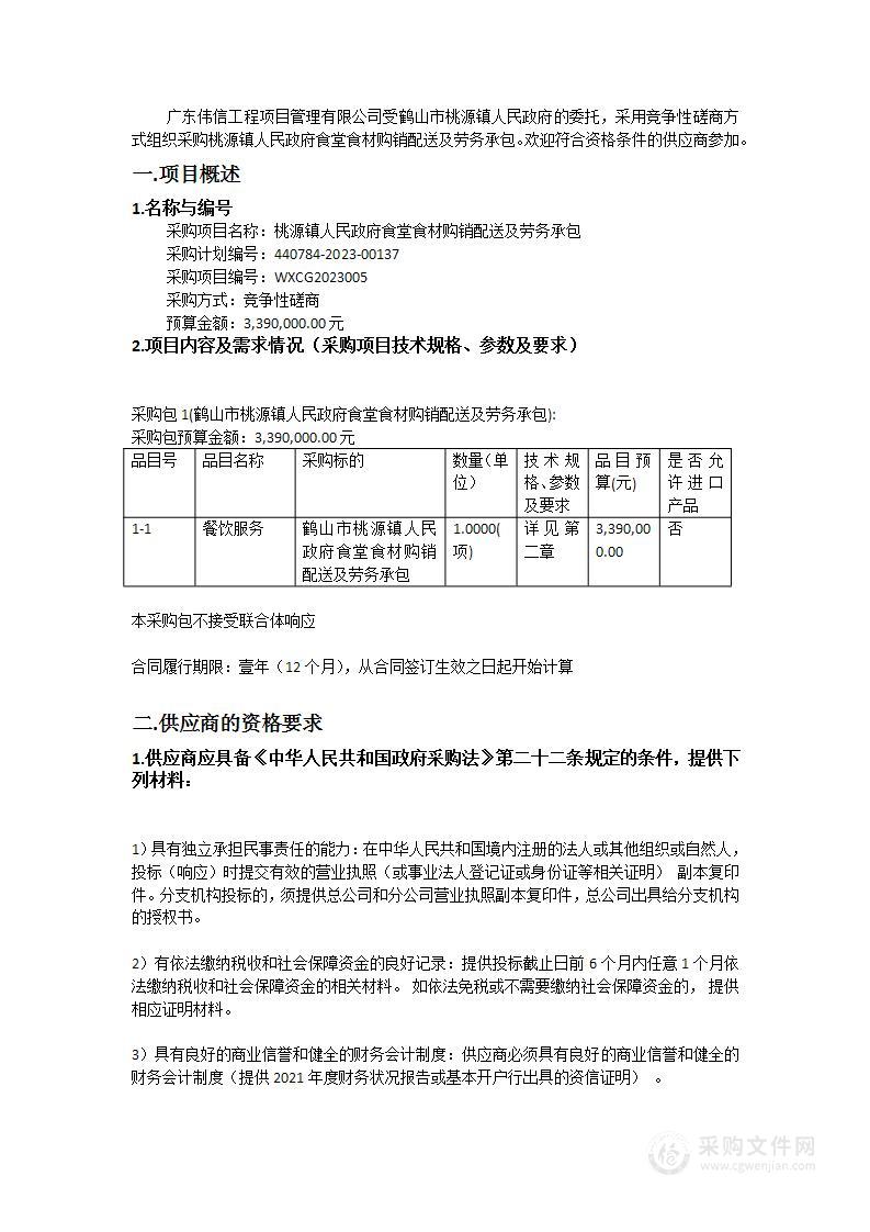 桃源镇人民政府食堂食材购销配送及劳务承包