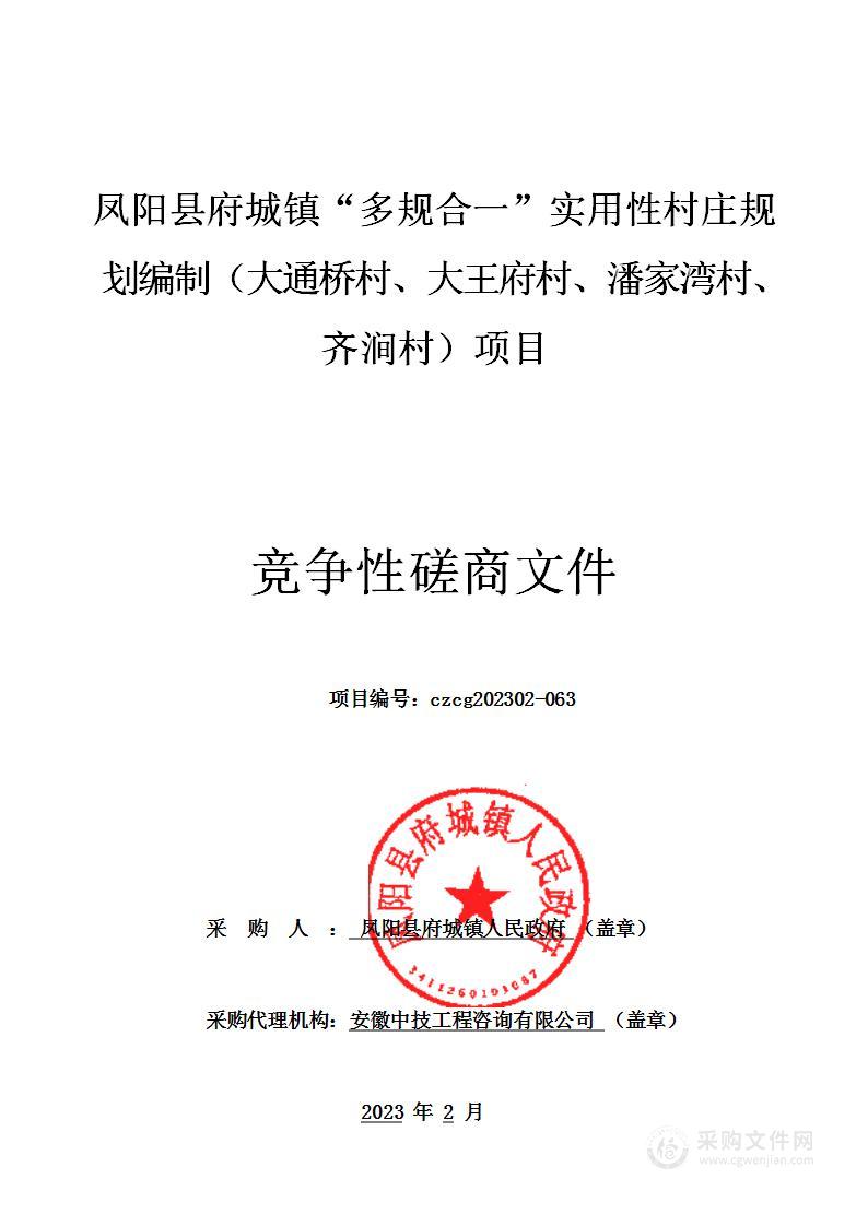 凤阳县府城镇“多规合一”实用性村庄规划编制（大通桥村、大王府村、潘家湾村、齐涧村）项目