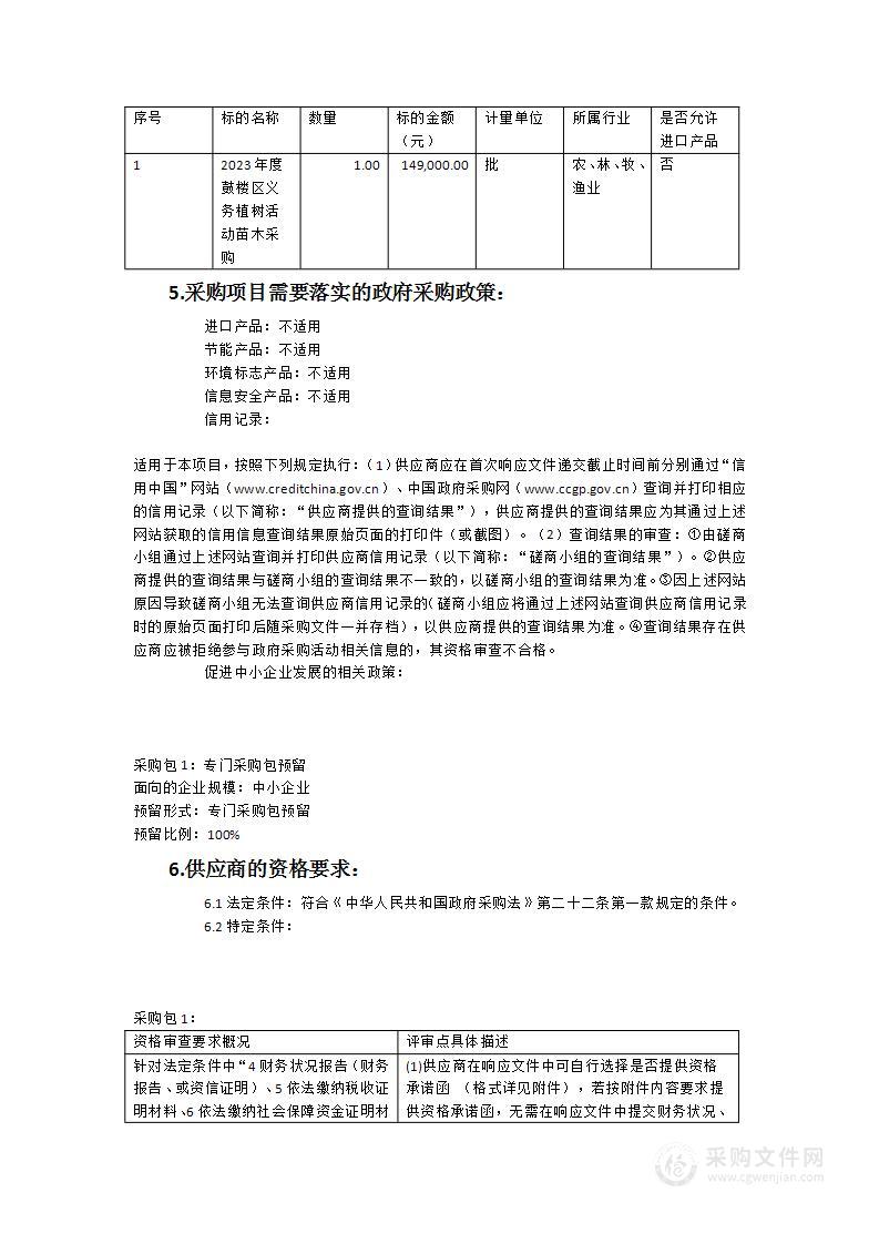 2023年度鼓楼区义务植树活动苗木采购