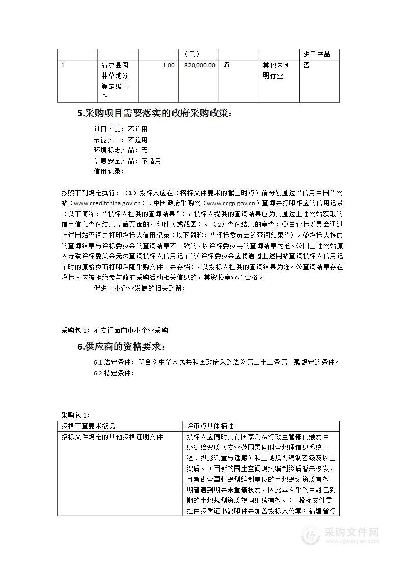 清流县园林草地分等定级工作