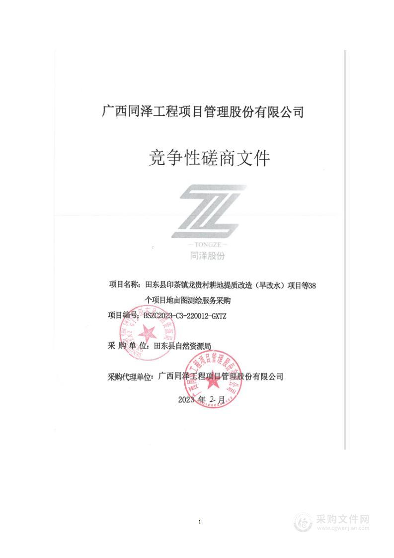 田东县印茶镇龙贵村耕地提质改造（旱改水）项目等38个项目地亩图测绘服务采购