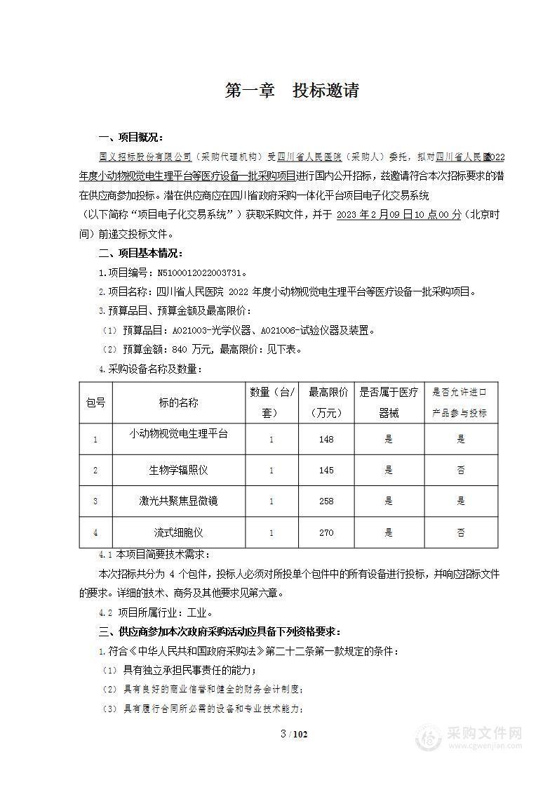 2022年度小动物视觉电生理平台等试验设备一批采购项目