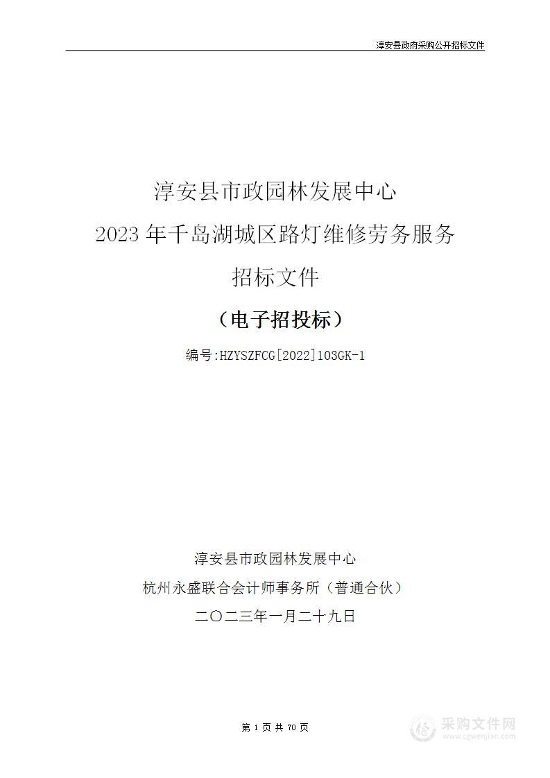 淳安县市政园林发展中心2023年千岛湖城区路灯维修劳务服务