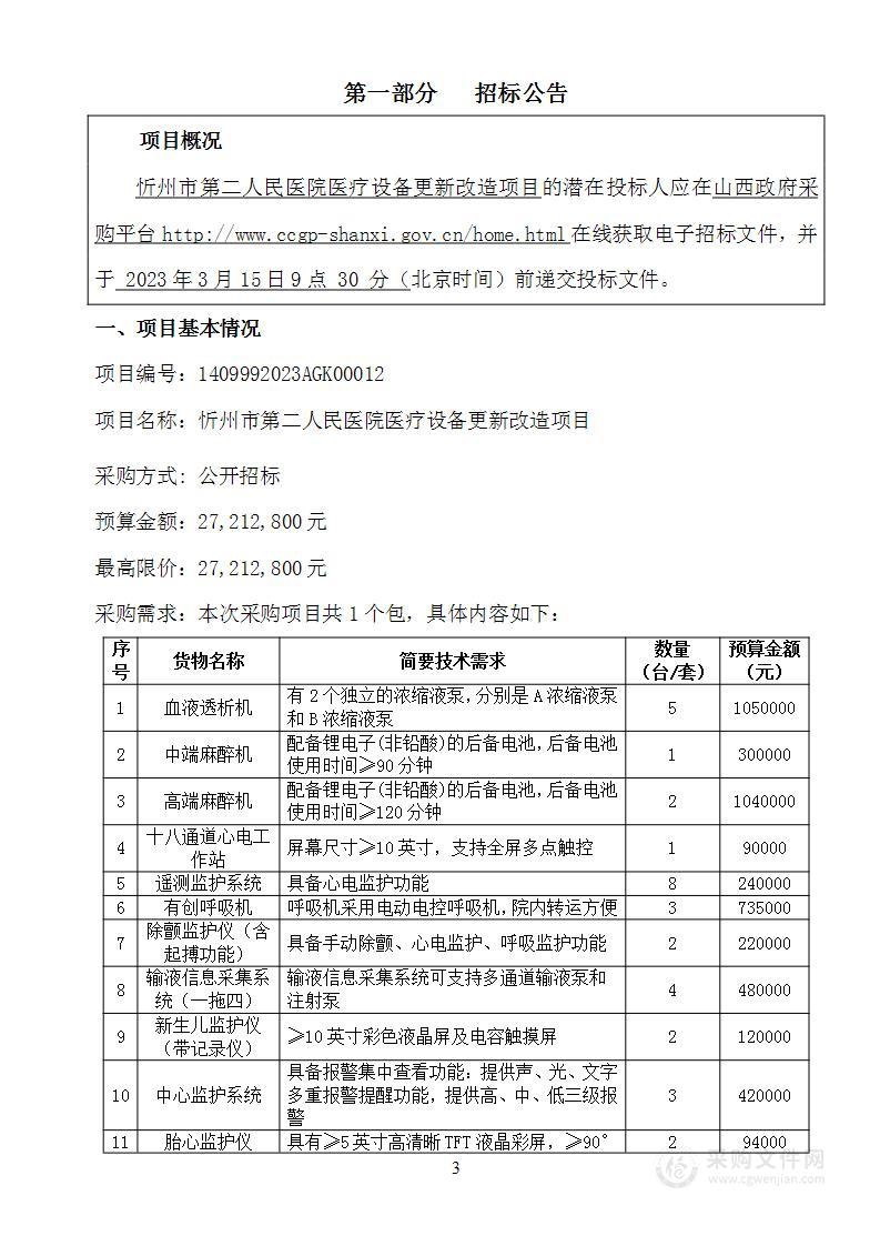 忻州市第二人民医院医疗设备更新改造项目