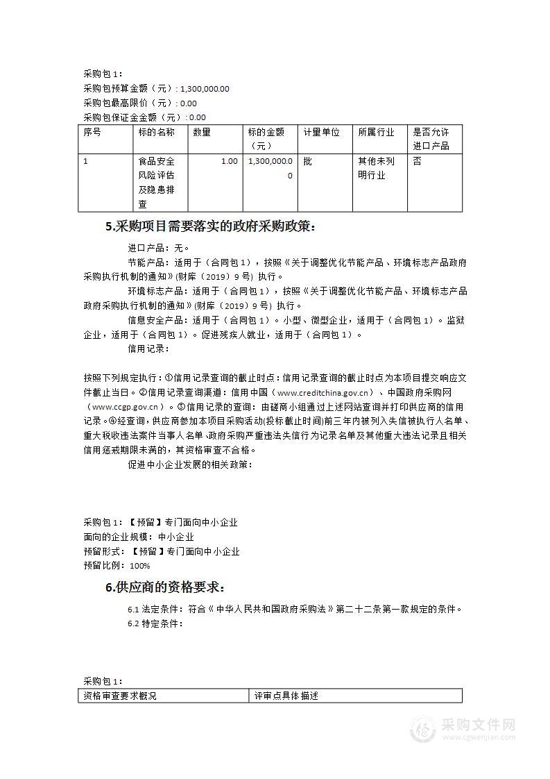 晋江市市场监督管理局2023年学校养老机构食堂食品安全风险评估及隐患排查服务采购项目