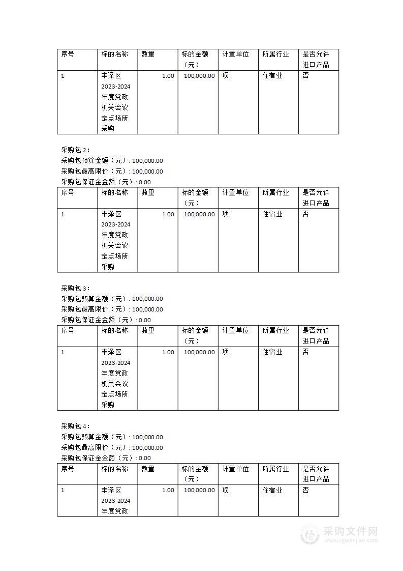 丰泽区2023-2024年度党政机关会议定点场所采购