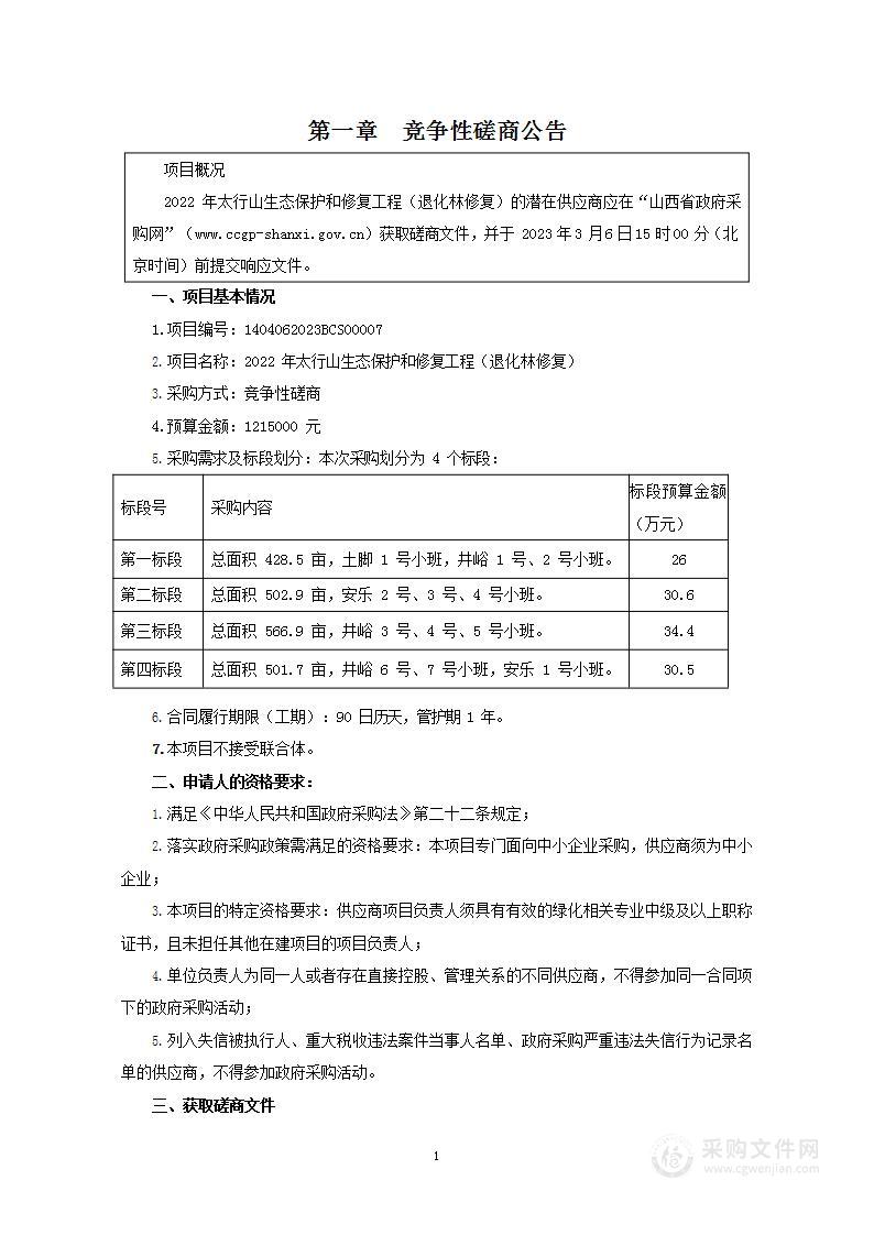 2022年太行山生态保护和修复工程（退化林修复）