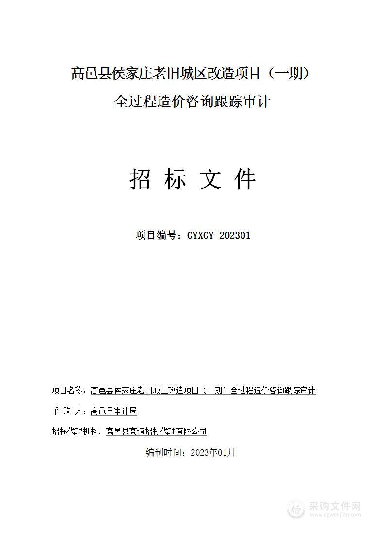 高邑县侯家庄老旧城区改造项目（一期）全过程造价咨询跟踪审计