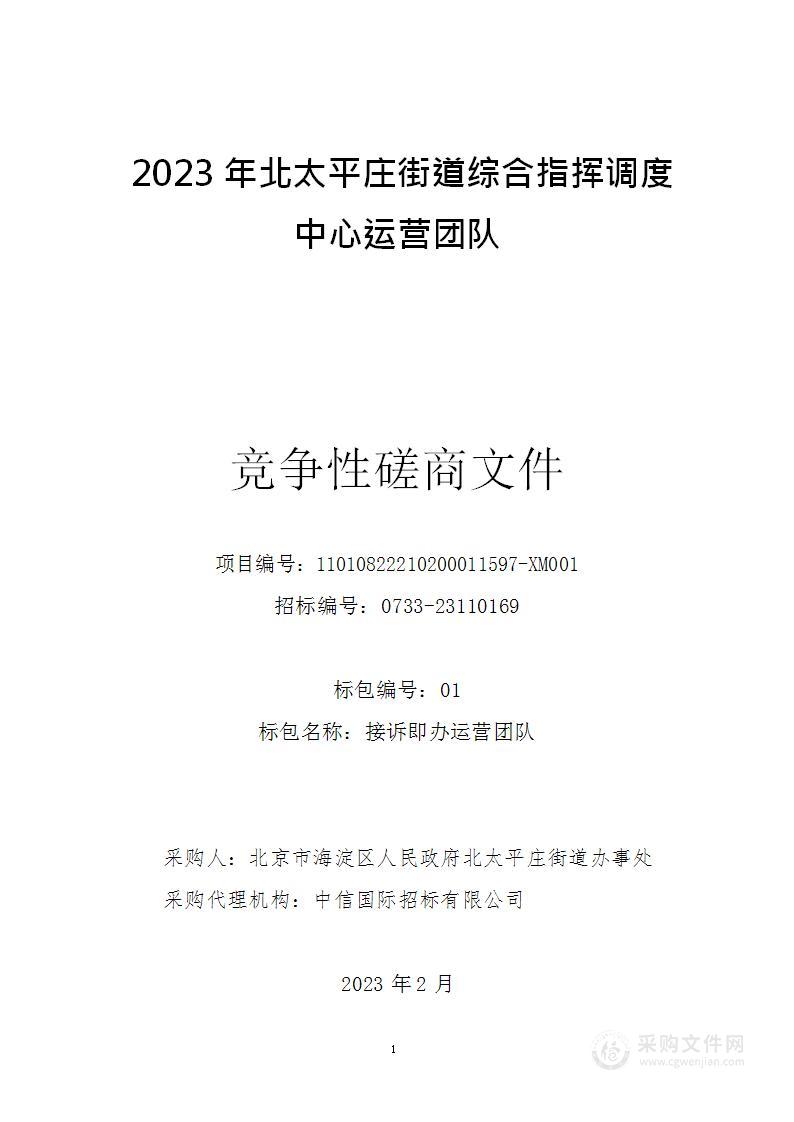 2023年北太平庄街道综合指挥调度中心运营团队（第一包）