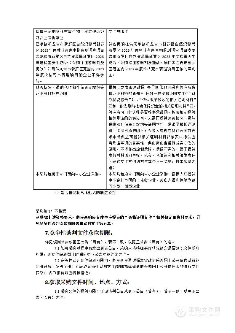 龙岩市新罗区自然资源局新罗区2023年度松材线虫病监测与防控实施监理工作服务类采购项目