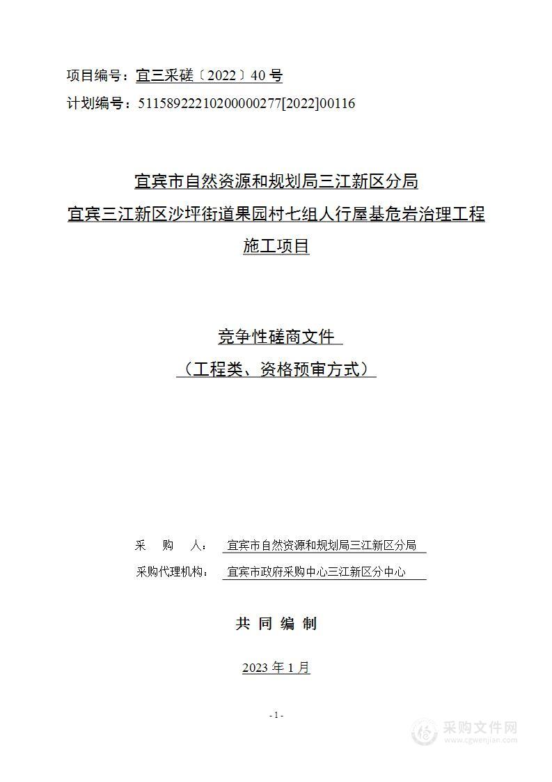 宜宾三江新区沙坪街道果园村七组人行屋基危岩治理工程施工项目