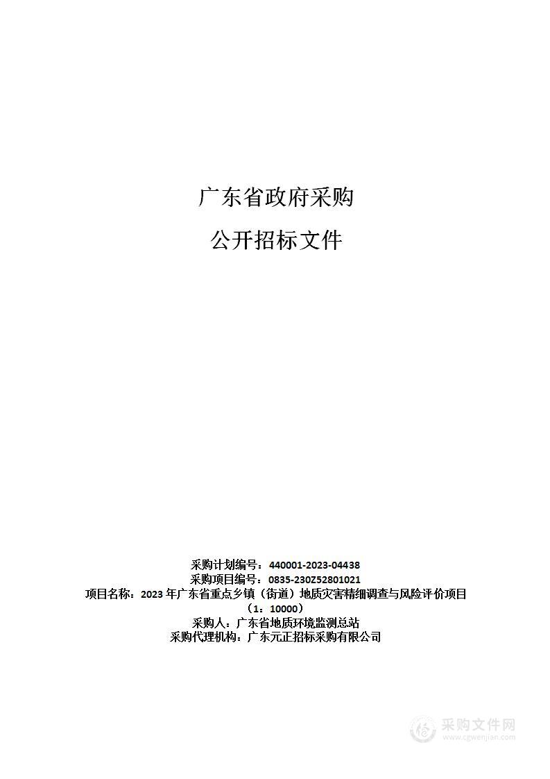 2023年广东省重点乡镇（街道）地质灾害精细调查与风险评价项目（1：10000）