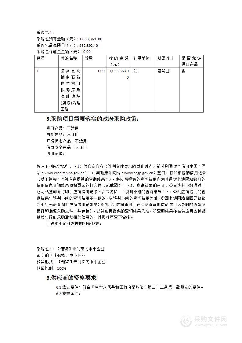 云霄县马铺乡石鼓自然村何银寿房后高陡边坡(崩塌)治理工程