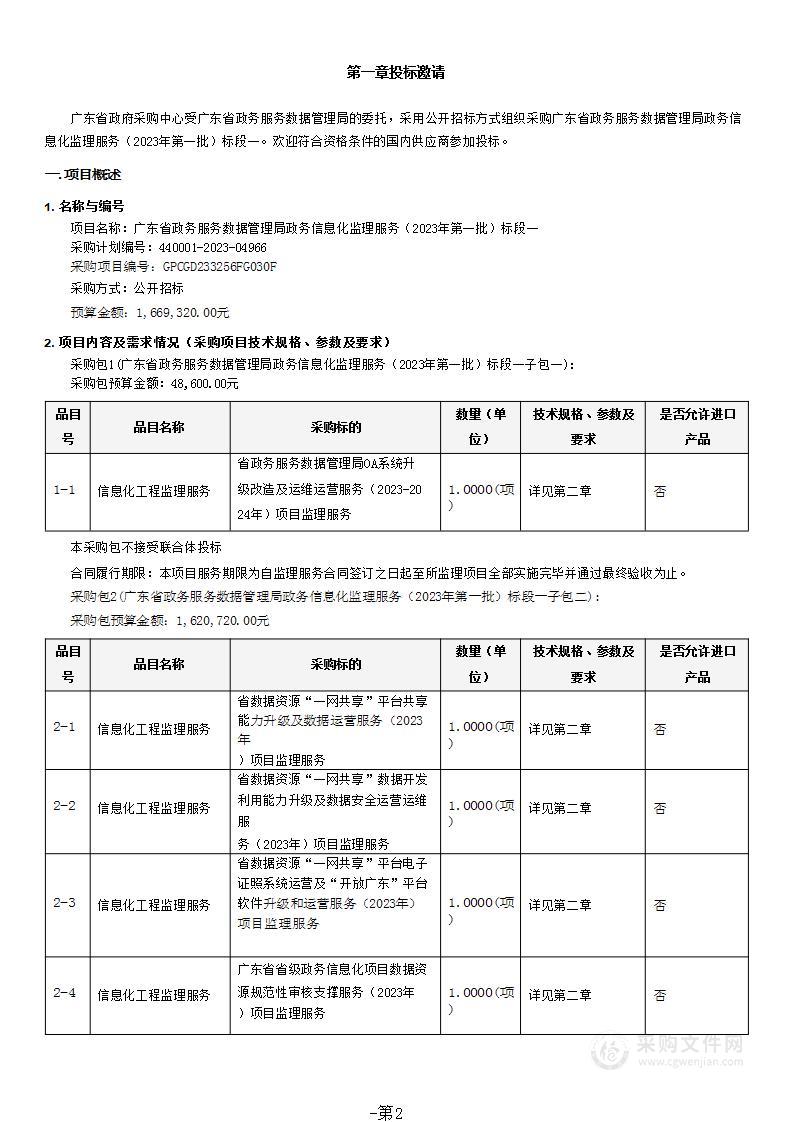 广东省政务服务数据管理局政务信息化监理服务（2023年第一批）标段一