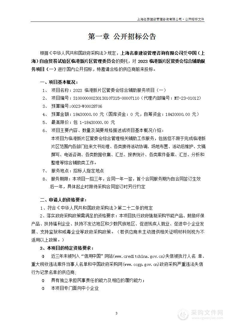 2023临港新片区管委会综合辅助服务项目（一）